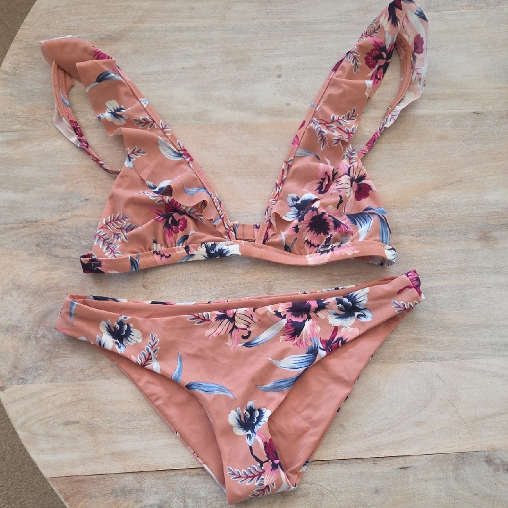 Tori Praver Peach Bikini with Floral Accents